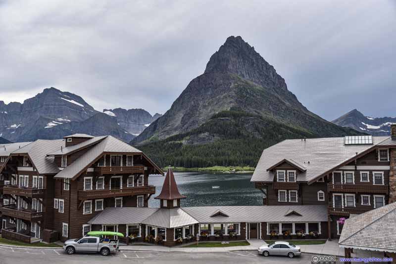 Many Glacier Hotel and Mt Grinnell