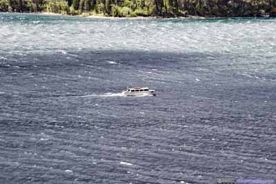 Tour Boat on Saint Mary Lake against High Winds