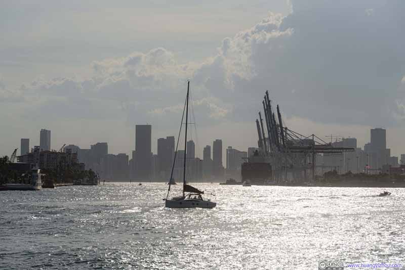Sailboat before Miami Skyline