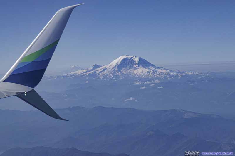 Flying pass Mount Rainier