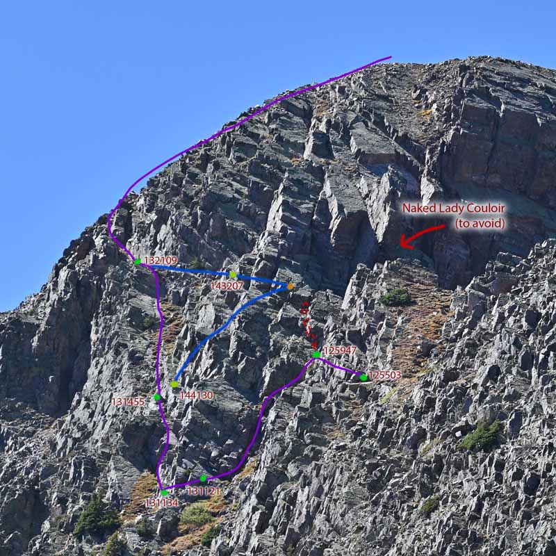 Route for Snowdon Peak's Northeast Ridge