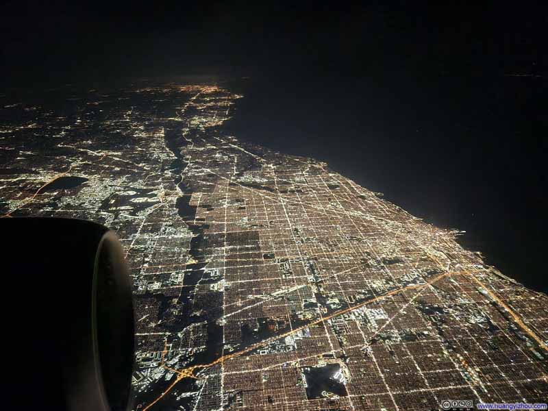 Flying over Chicago at Night