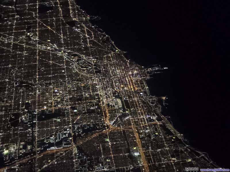 Flying over Chicago at Night