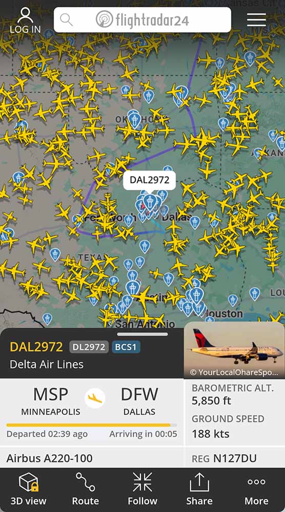 Sole Delta flight making its way to DFW