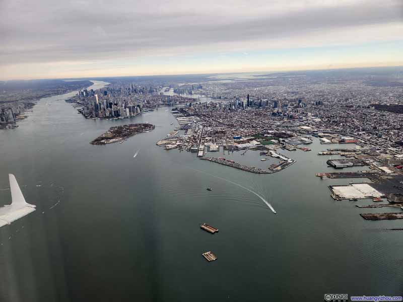 Flying over New York Harbor