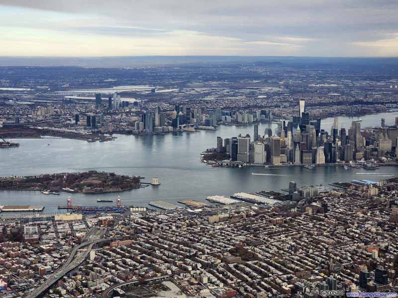 Skyscrapers in Lower Manhattan and Jersey City